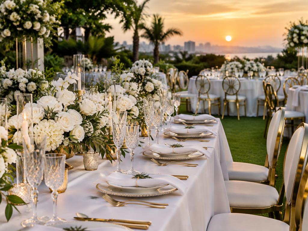 Champagne-gold wedding table setting